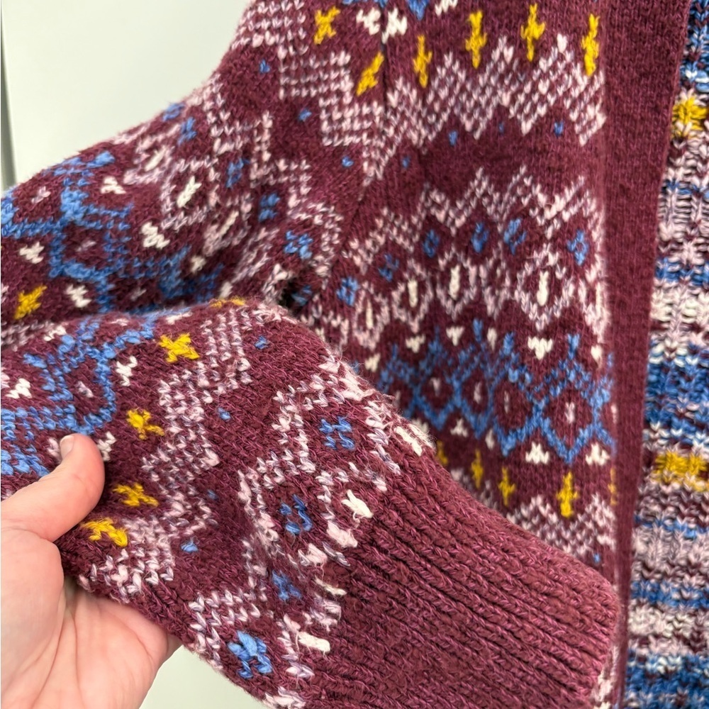 LL Bean Cotton Ragg Fair Isle Cardigan Sweater - Picture 5 of 15